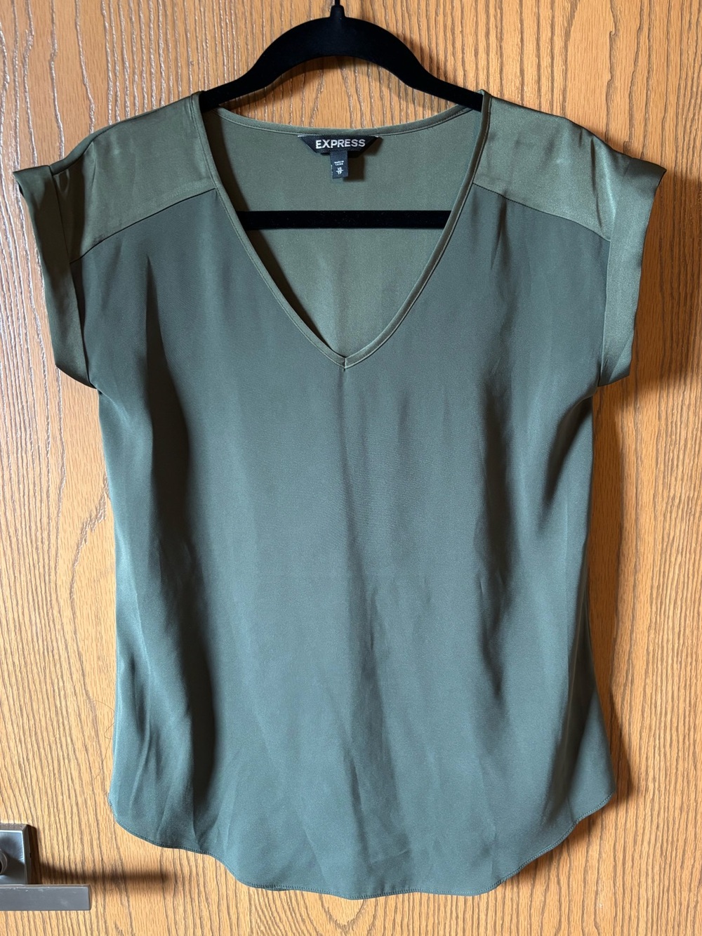 Express Olive Green V-Neck Short Sleeve Blouse